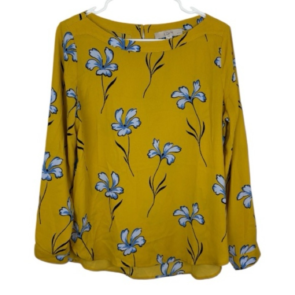 LOFT Yellow Floral Boatneck Blouse size Medium Petite business casual office